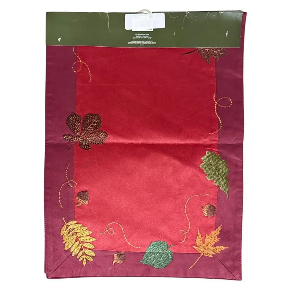 Thanksgiving Decor Table Runner Country Home Falling Leaves Lined 13x36 NWT
